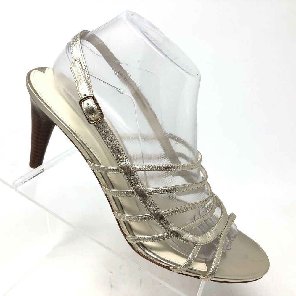 Via Spiga Strappy Heel Womens 10 Silver Metallic Leather Caged‎ Sandal Pump